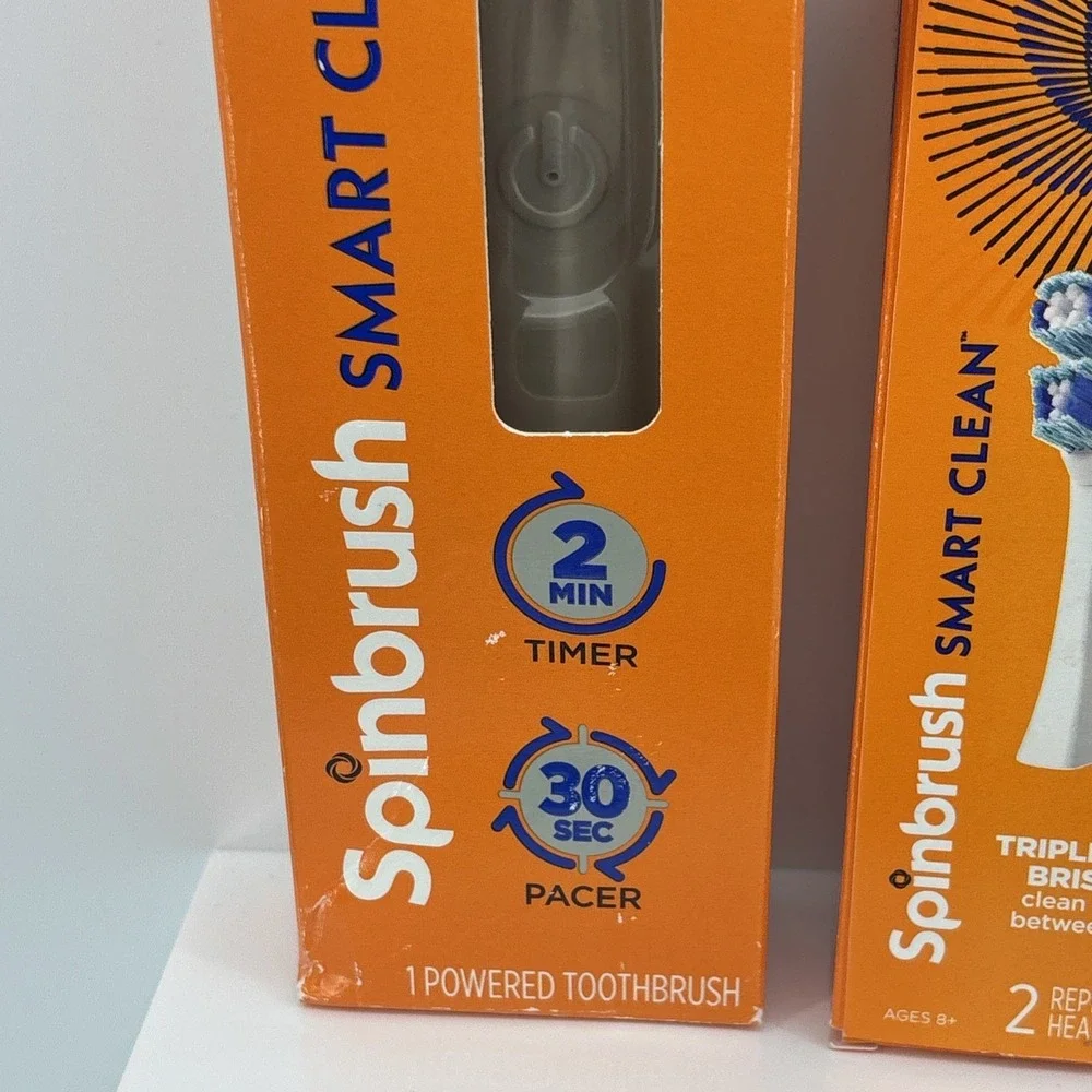 2 Spinbrush Smart Clean Battery Powered Electric Toothbrush & Replacement Heads